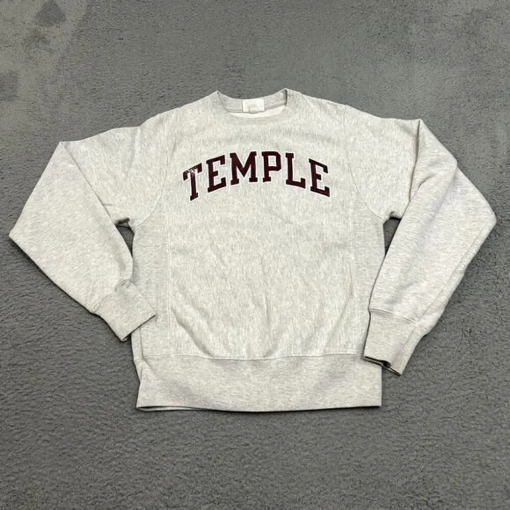 Temple Owls Sweatshirt Mens Extra Small‎ Gray Crew Neck Champion Reverse Weave